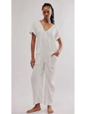 NWOT Free People Short Sleeve Relaxed White Jumpsuit size XS